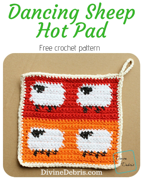 Dancing Sheep Pot Holder free pattern by DivineDebris.com #crochet #freepattern #tapestry #sheep #potholder