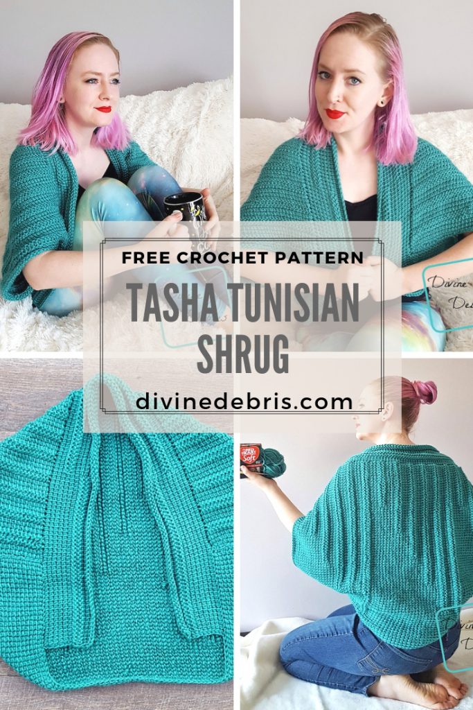Tasha Tunisian Shrug free crochet pattern by DivineDebris.com Tasha Tunisian Shrug free crochet pattern by DivineDebris.com