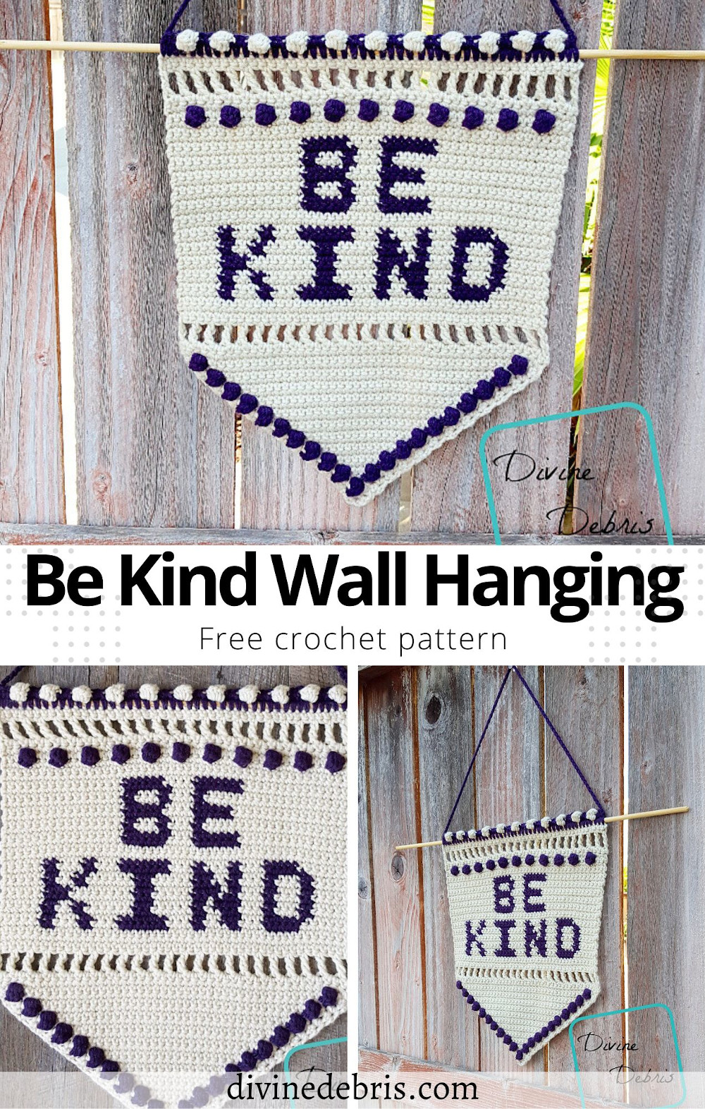 Remember that kindness costs you nothing with the Be Kind Wall-Hanging, an easy and fun tapestry crochet pattern from by DivineDebris.com