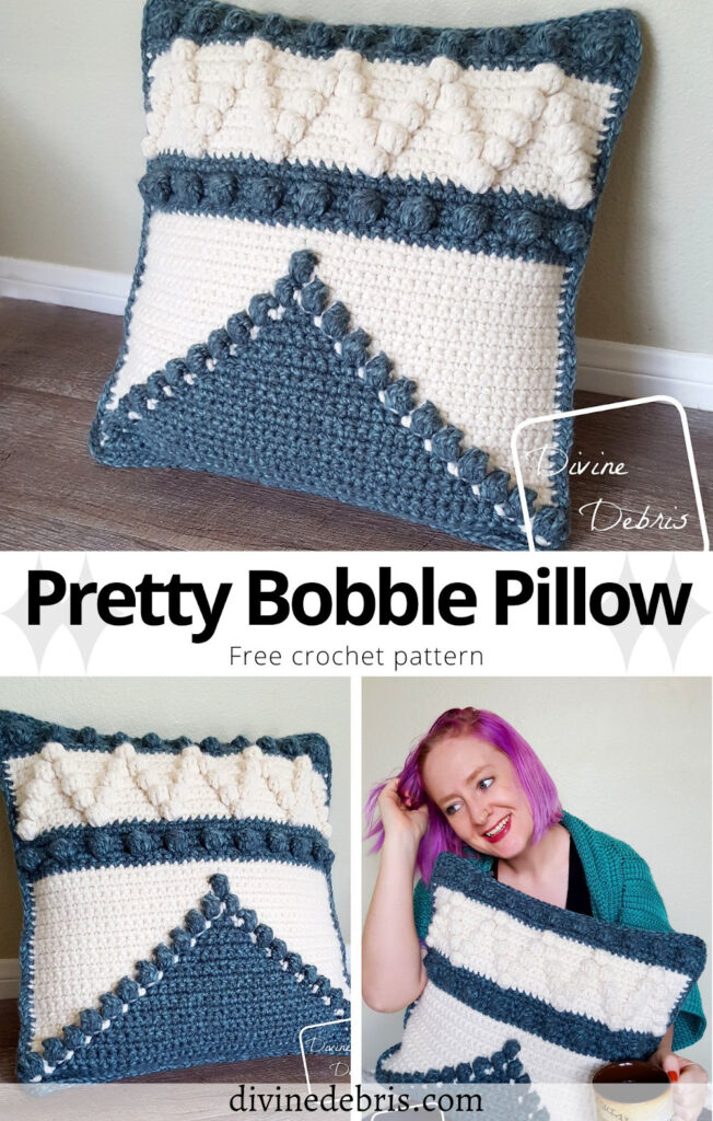 Learn how to make the Pretty Bobble Pillow using super bulky yarn to create cute bobbles in this free crochet pattern from DivineDebris.com