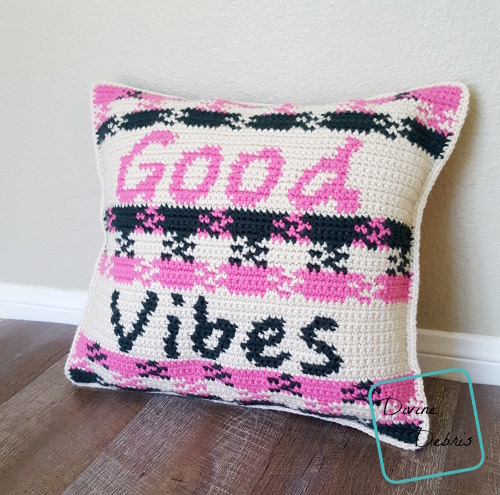 Good Vibes Pillow free crochet pattern by DivineDebris.com