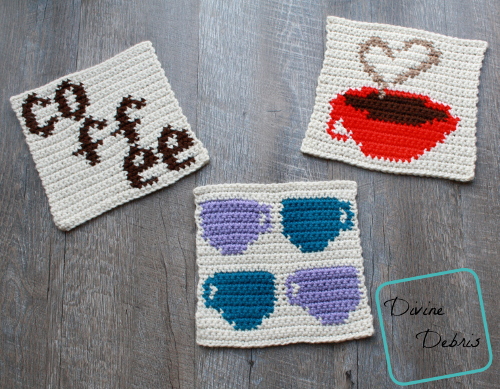 8" Tapestry 4 Coffee Cups Afghan Square free crochet pattern by DivineDebris.com