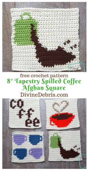 8&Prime; Tapestry Spilled Coffee Afghan Square free crochet pattern by DivineDebris.com