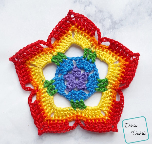 Rainbow Mini Mandala Crochet Earrings free pattern by DivineDebris.com