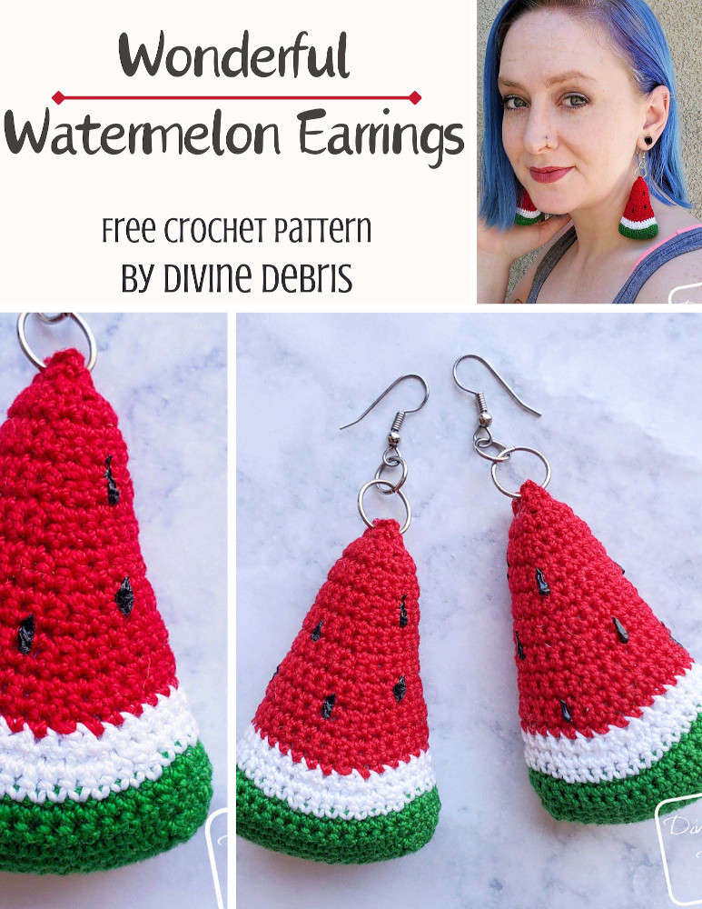 Be stylish and perfect for the Summer in these easy Wonderful Watermelon Earrings free crochet pattern by DivineDebris.com