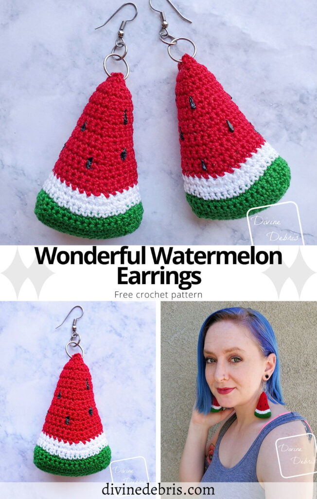 Be stylish and perfect for the Summer in these easy Wonderful Watermelon Earrings free crochet pattern by DivineDebris.com