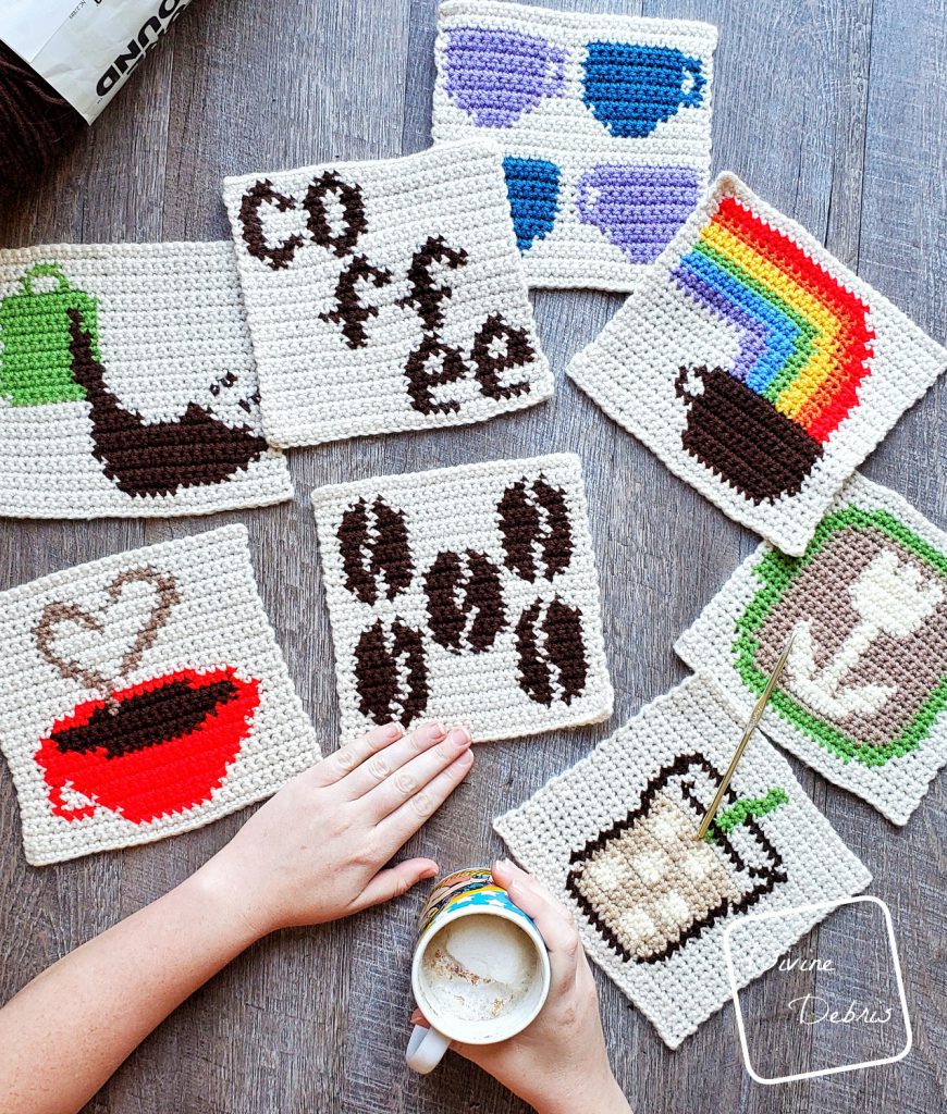 Learn to make an 8″ Tapestry Coffee Beans Afghan Square from a free crochet pattern by DivineDebris.com