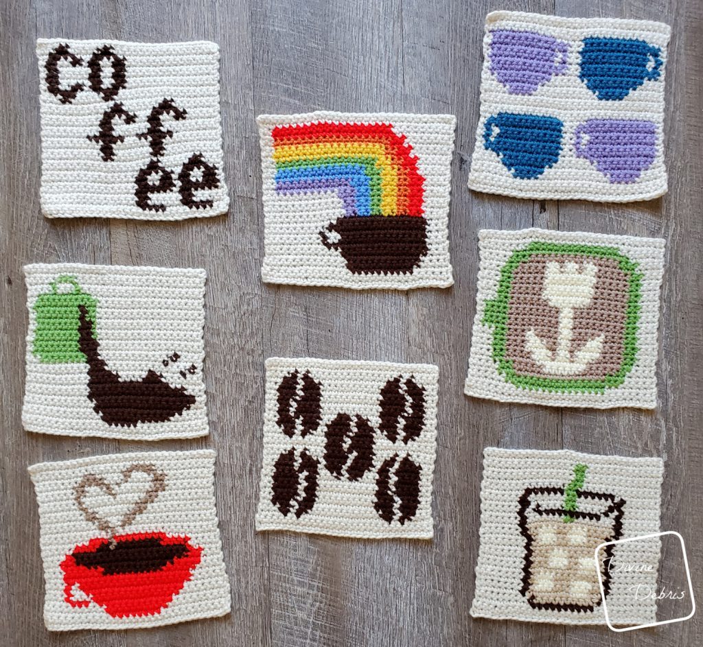 Learn to make an 8″ Tapestry Coffee Beans Afghan Square from a free crochet pattern by DivineDebris.com