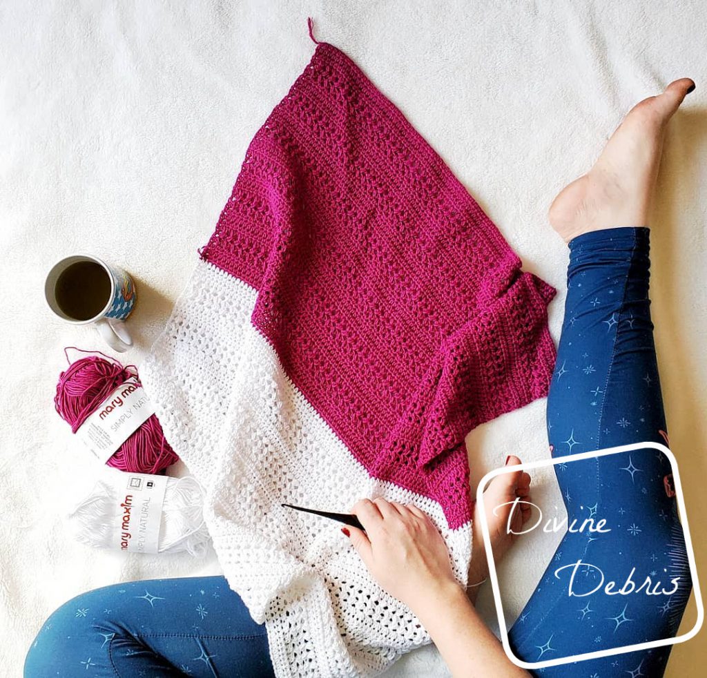 Learn to make the Sherbet Shrug from a free crochet pattern on DivineDebris.com