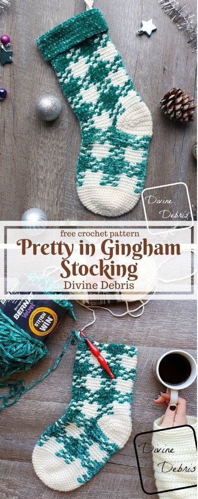 Pretty in Gingham Stocking free crochet pattern by DivineDebris.com