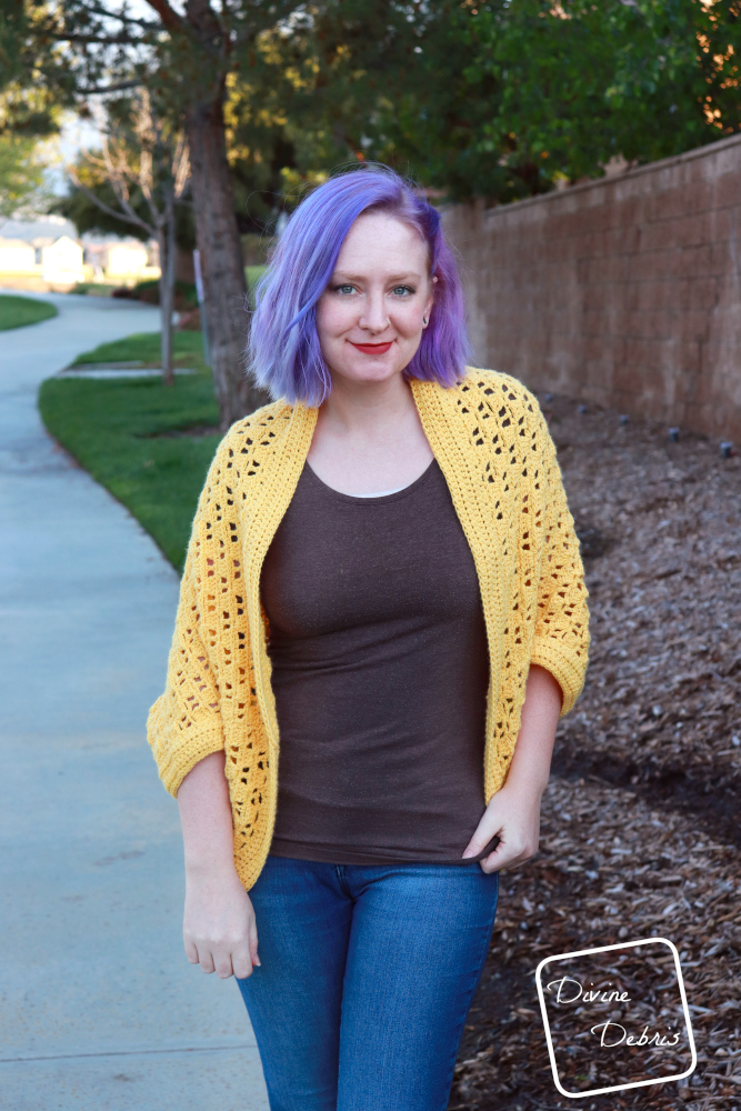 Learn to make the Erin Cocoon Shrug free crochet pattern by DivineDebris.com