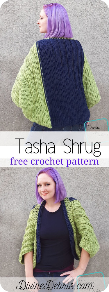 Learn to make Tasha Traditional Shrug, a free and easy crochet shrug pattern full of texture, from a free crochet pattern by DivineDebris.com