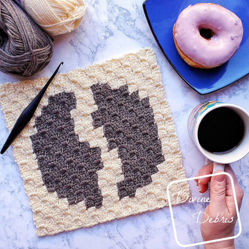 Tiny Coffee Bean C2C Afghan Square free crochet pattern by DivineDebris.com