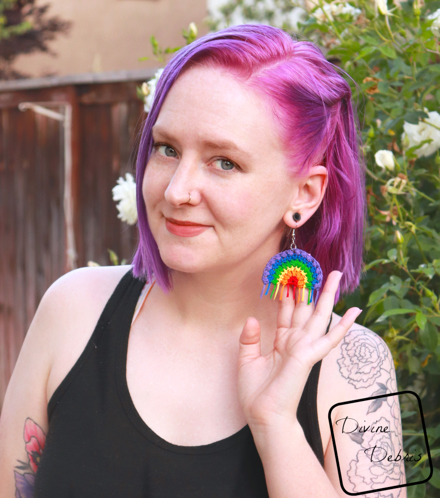 Learn to make the Puff Rainbow Earrings, an easy and fun crochet thread accessory, from a free crochet pattern photo tutorial on DivineDebris.com