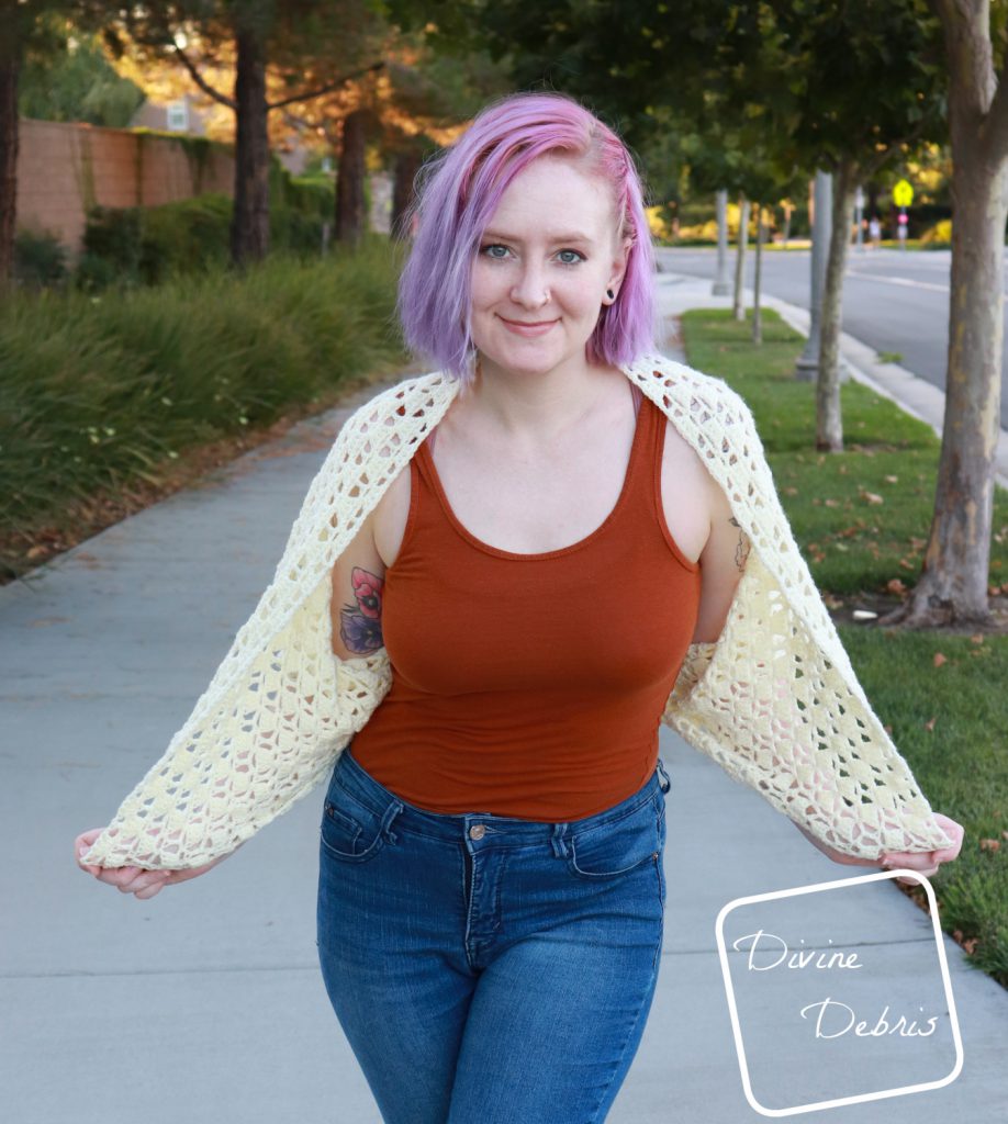Erin Split-Back Cardigan free crochet pattern by DivineDebris.com