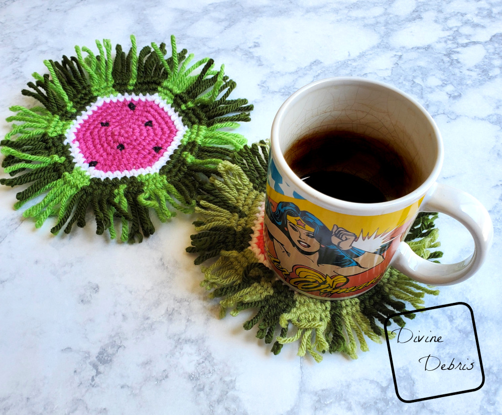 Watermelon Coaster free crochet pattern by DivineDebris.com