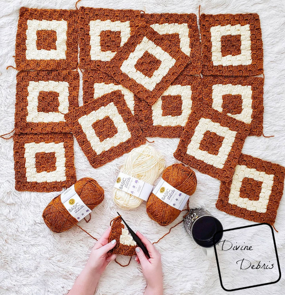 Concentric Squares Throw free C2C crochet pattern by DivineDebris.com 