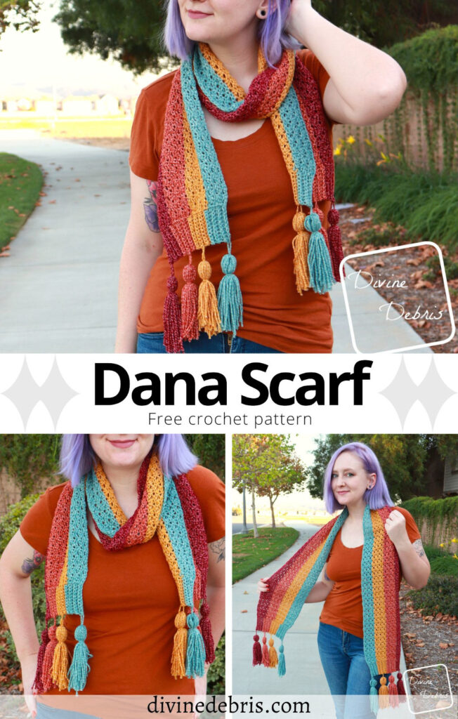 Get cozy this fall and winter with the Dana Scarf, a free and easy crochet pattern that gives you lots of whimsy and customization options.