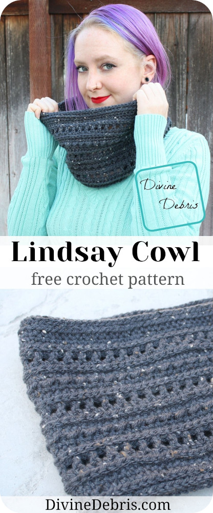 A simple but very adorable crochet cowl scarf for great for any occasion, the Lindsay Cowl free crochet pattern by DivineDebris.com