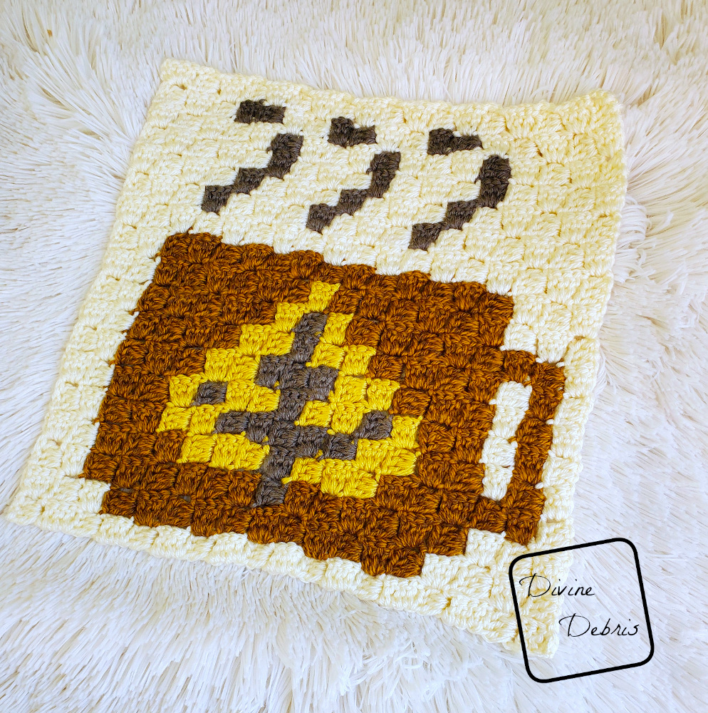 C2C Tiny Fall Leaf Cup Afghan Square free crochet pattern by DivineDebris.com