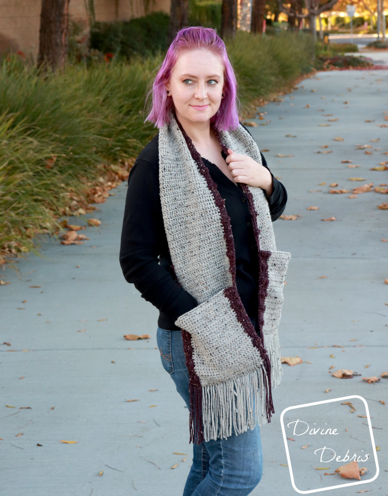 Bobbi Pocket Scarf free crochet pattern by DivineDebris.com