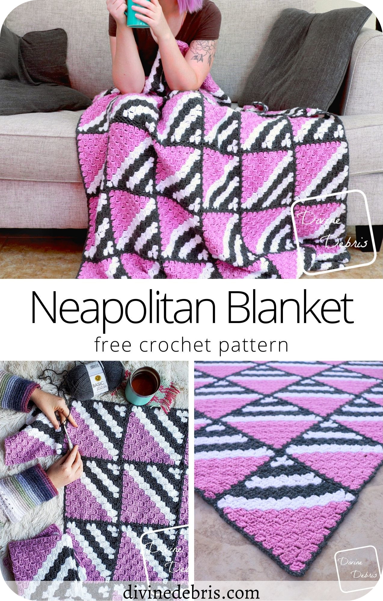 Learn to make the fun, easy, and delightfully customizable C2C blanket, the Neapolitan Blanket, from a free crochet pattern by Divine Debris
