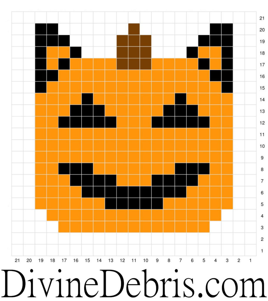 [Image description] Image of the Cat-O-Lantern graph from the Halloween Pumpkin Coasters crochet patterns by DivineDebris.com