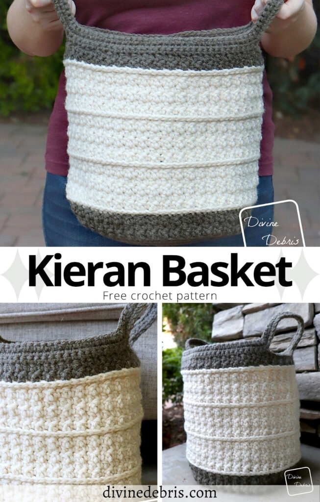 Learn to make this fun, easy, and textured basket, the Kieran Basket, from a free crochet pattern by Divine Debris