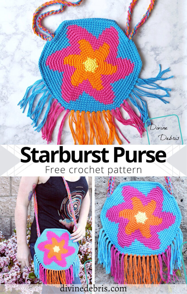 Go out with confidence with this fun, eye-catching, and deceptively simple bag, the Starburst Purse, a free crochet pattern by Divine Debris