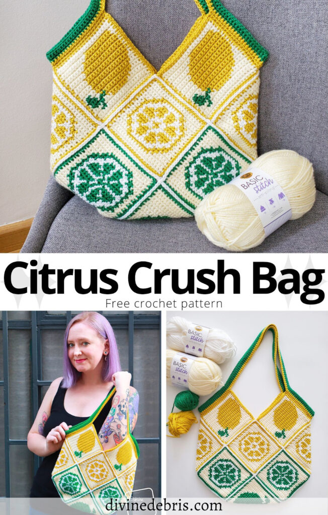 Learn to make this fun and Summer inspired bag, the Citrus Crush Bag, from free graphs and assembly instructions by Divine Debris.