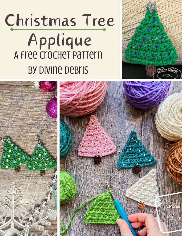 Learn to make the simple and fun Christmas Tree Applique, also a great earrings pattern, from a free crochet pattern on DivineDebris.com