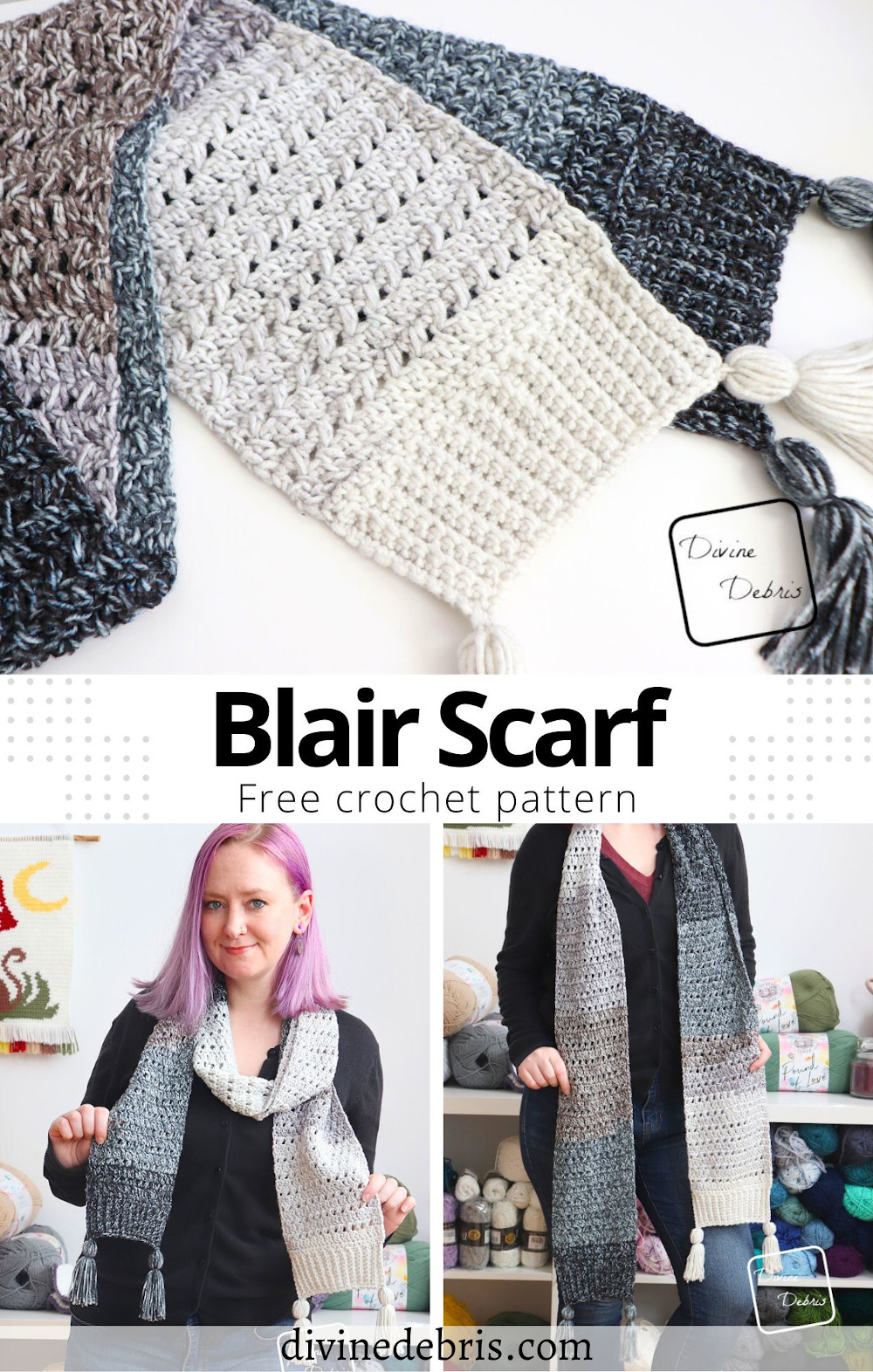 Need a fun and quick one skein project? The Blair Scarf might be perfect for you. This design is worked from end to end, in one piece, with one skein of yarn. This pattern is super easy with fun texture made in very approachable stitches. It&rsquo;s easy to customize with many colors or a variegated yarn as you&rsquo;d like as well as fringe or tassels on the ends.