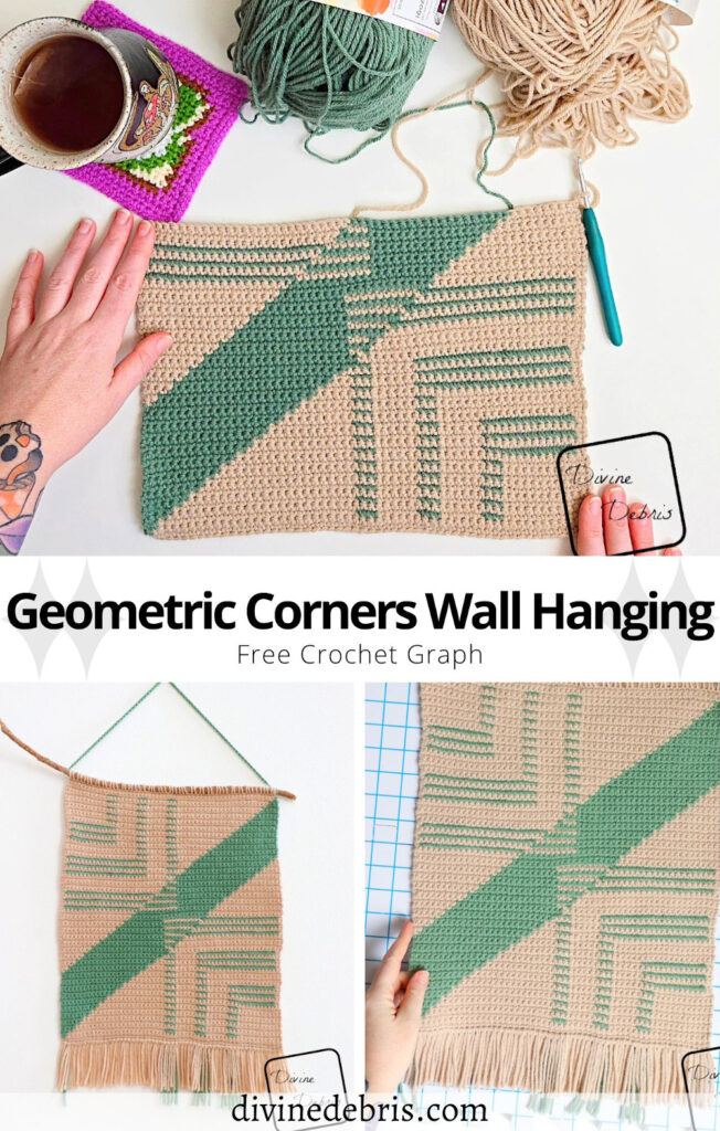Learn to make the Geometric Corners Wall Hanging from a free crochet graph by Divine Debris. Perfect for knitting, Tunisian crochet, cross stitch, and more.
