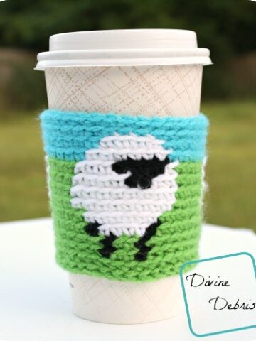 Dancing Sheep Mug Cozy free crochet pattern by DivineDebris.com