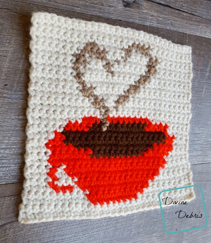 8" Tapestry Heart and Coffee Cup Afghan Square free crochet pattern by DivineDebris.com