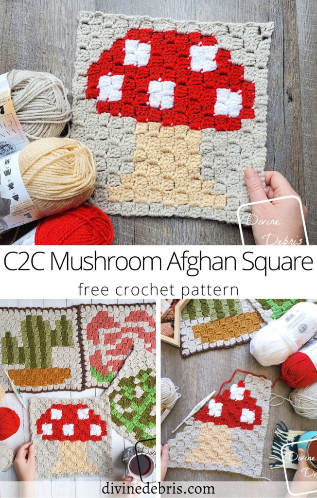 Learn to make the brand new C2C Mushroom Afghan Square, the fourth in the 2021 Plants C2C Square CAL by Divine Debris
