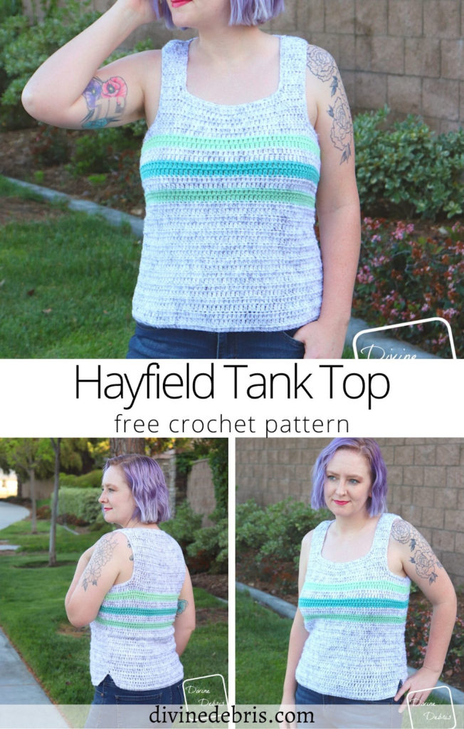 Learn to make the fun, customizable, and cute crochet tank top, the Hayfield Tank Top free crochet pattern by DivineDebris.com