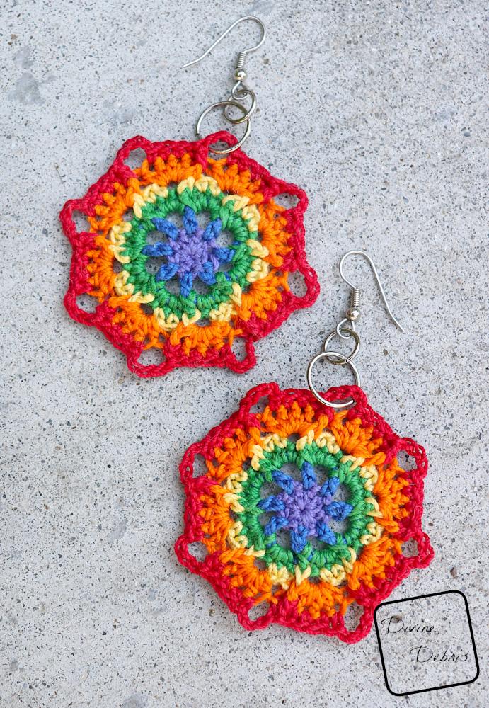 Free Flora Rainbow Earrings Crochet Pattern by Divine Debris