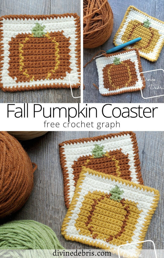 Learn to make this fun and festive Fall Pumpkin Coaster from a free crochet graph, also great for knitting, cross stitch, and more!
