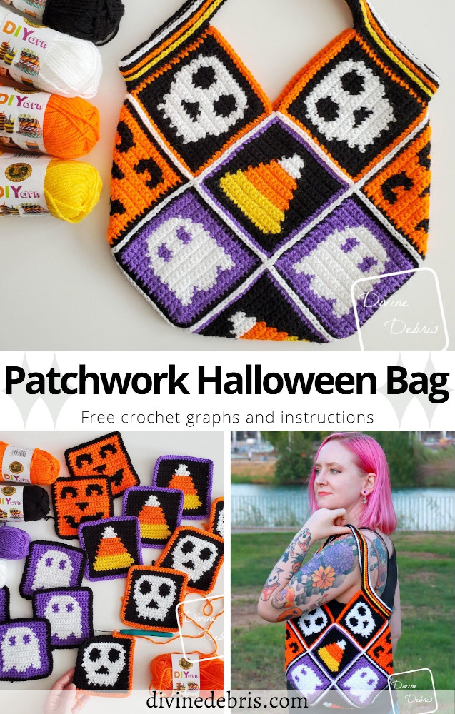 Learn to make this fun and summer inspired design, the Halloween Patchwork Bag, from free crochet graphs and assembly instructions by Divine Debris.